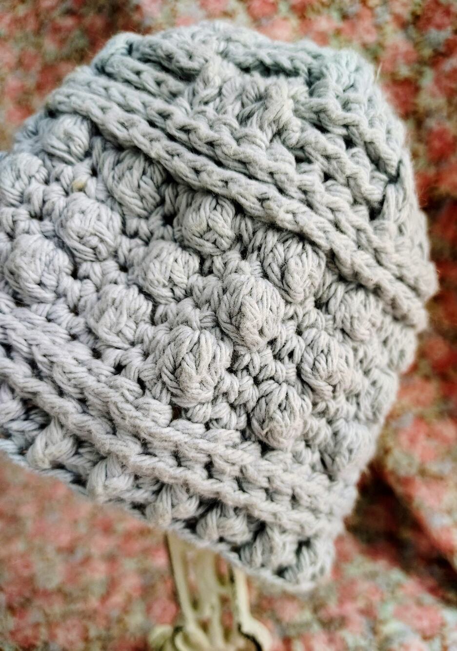 Knitted Infant Baby Gray Beanie Hat, Homemade Amish